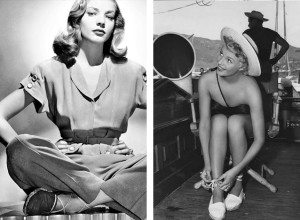 Lauren Bacall y Marilyn Monrrow con esparteras