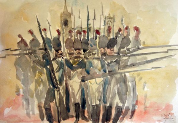 Acuarelas de Emilio Gavira vía www.hermandadmatrizdelrocio.org
