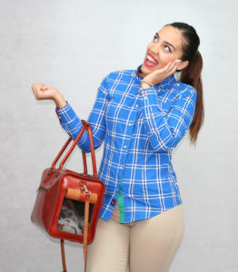 modelo con bolso para perrito