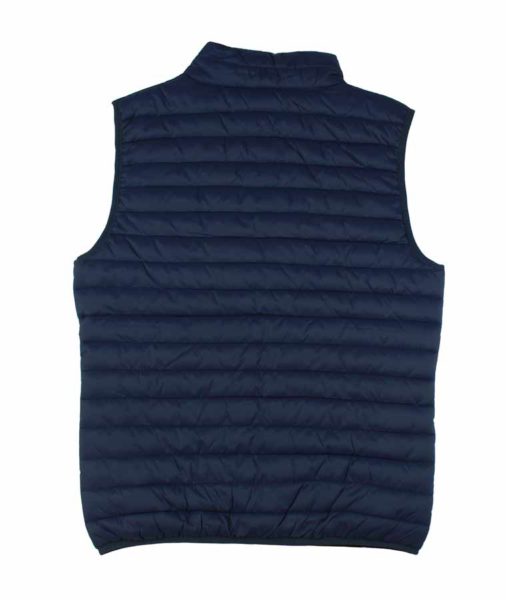 Chalequillo acolchado azul por detrás, chaleco sin mangas